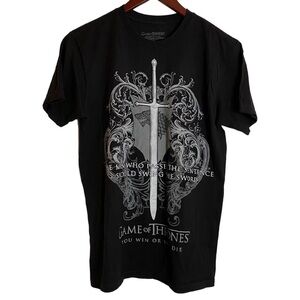 HBO Game of Thrones Ned Stark Quote Dire Wolf Sword Black Gray Tee Shirt Medium